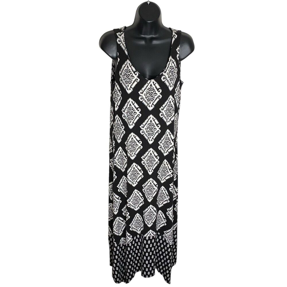 Tommy Bahama Midi Dress Womens Small Black Handkerchief Hem Tropical Sleeveless - Picture 1 of 13